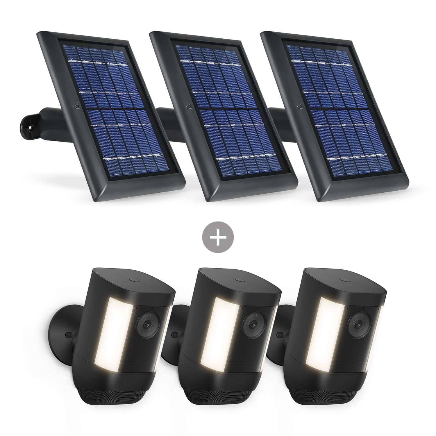 Ring Spotlight Cam Pro (Battery) + Wasserstein Solar Panel Bundle - Black / 3 Pack