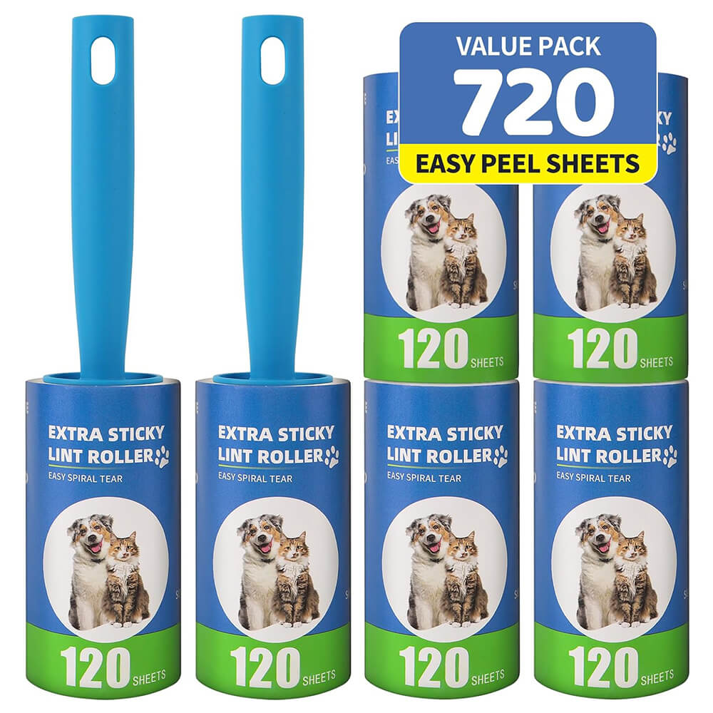 6 Pack Extra Sticky Lint Roller Refills with Handle - 6 Pack with Handle