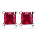 Exquisite Square Blue Topaz Stud Earrings in 925 Sterling Silver - A Touch of Elegance for Every Occasion - Created Red Ruby / 925 Sterling Silver