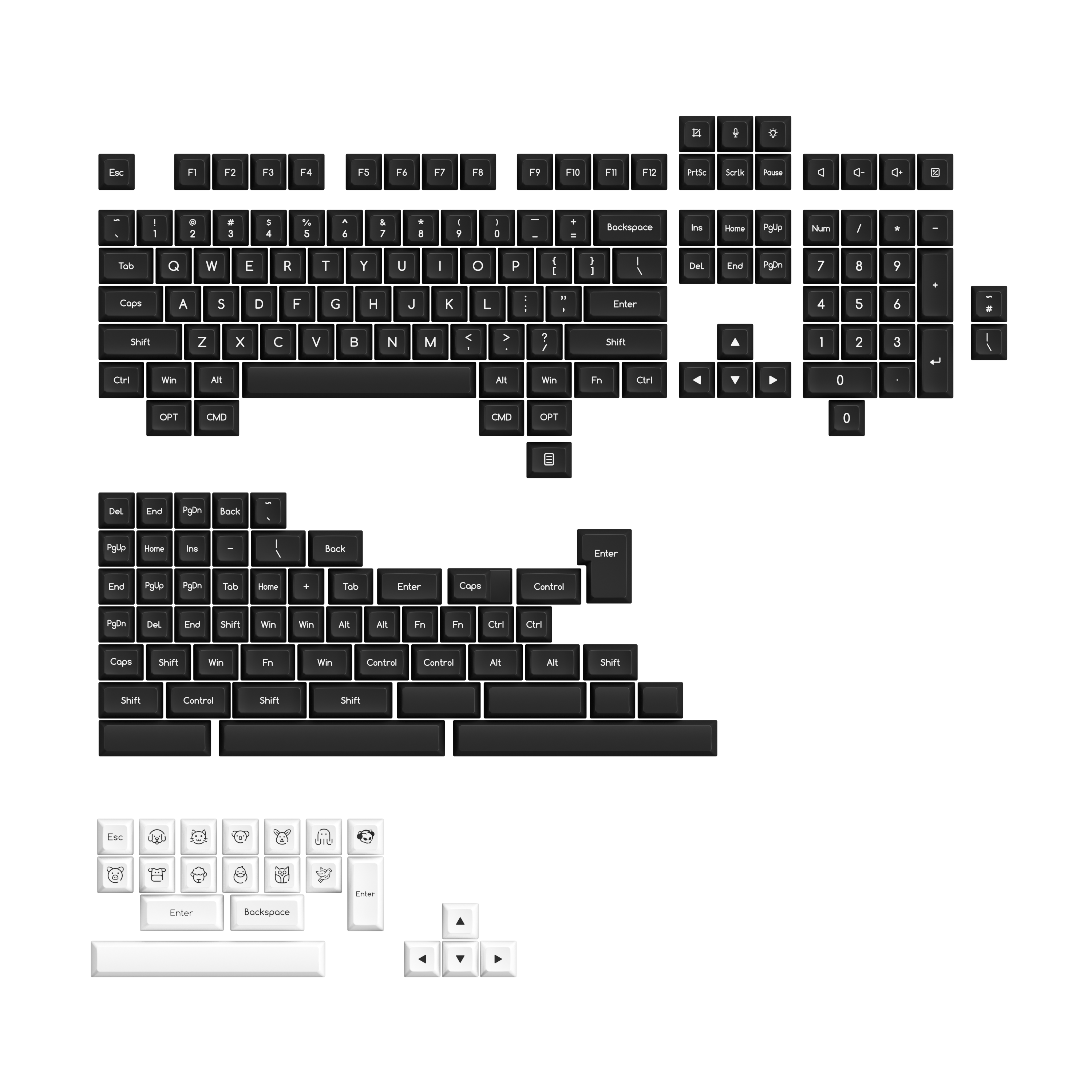White on Black ABS SAL Keycap Set (195-Key) - SAL