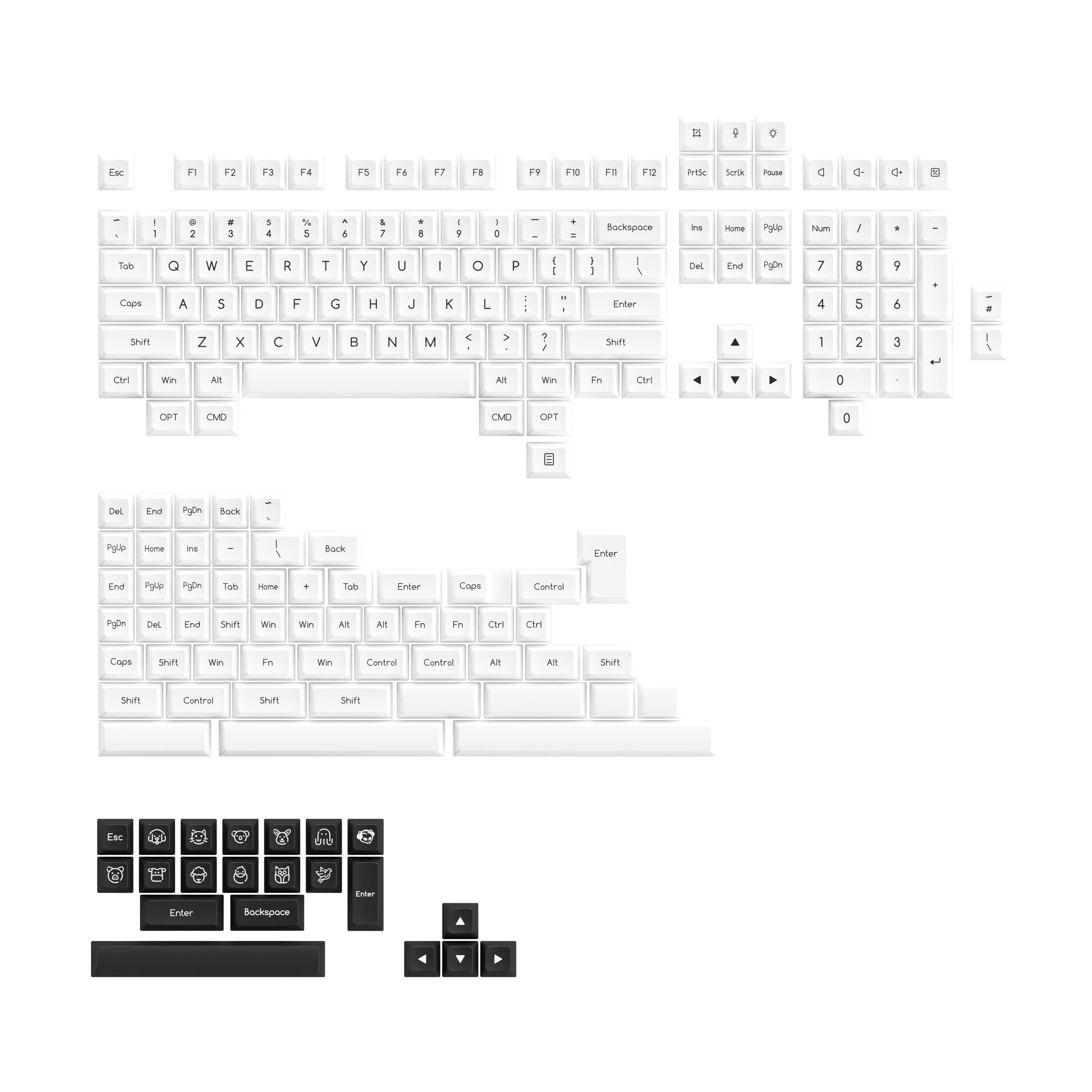 Black on White ABS SAL Keycap Set(195-Key) - SAL