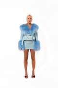 Leather Cropped Coat with Mongolian Fur Trim - S