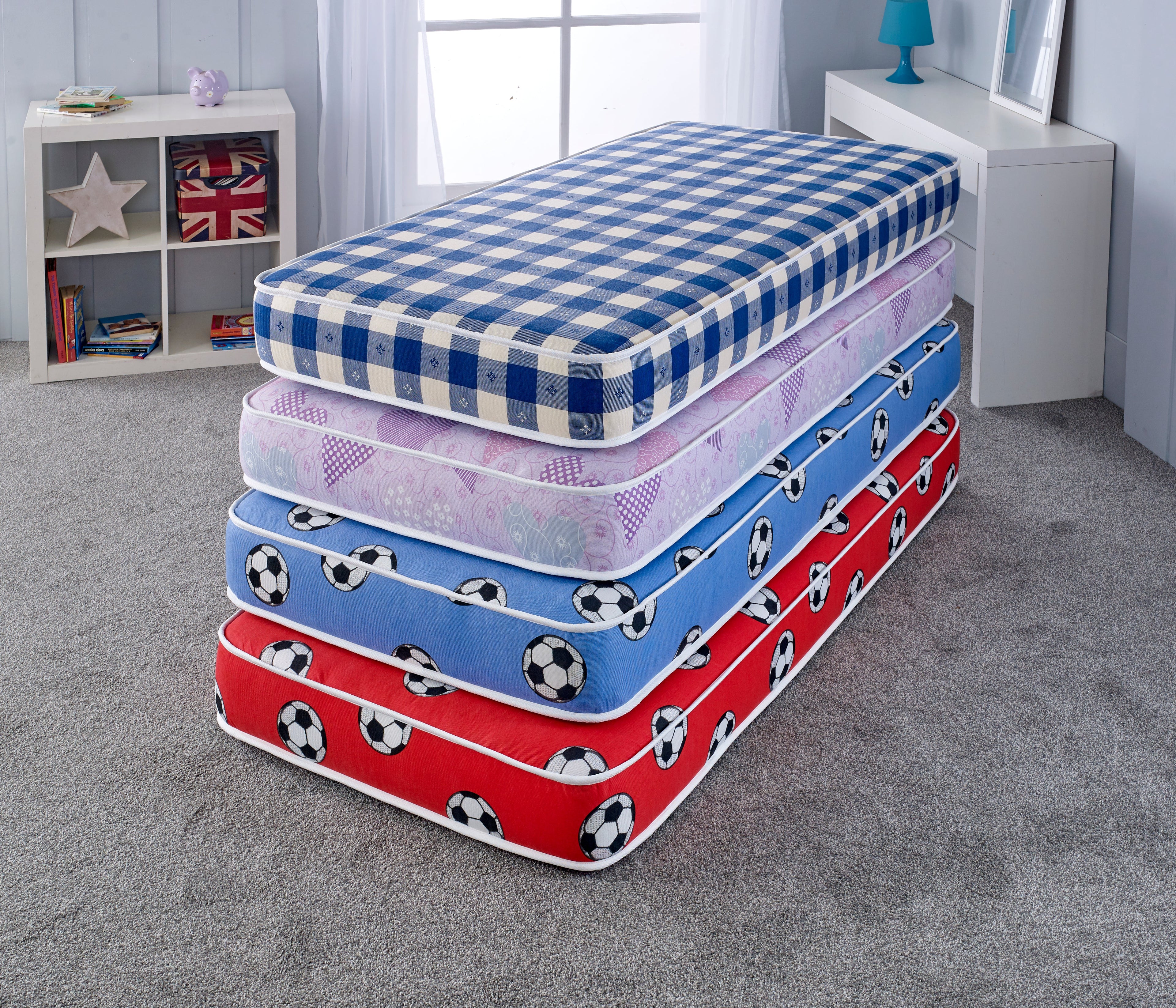 Kids Themed Mattress - You choose the theme - 4-inch (10cm) Deep Foam Mattress - 2ft6 Shorty Small Single (75cm x 175cm) / Blue Check