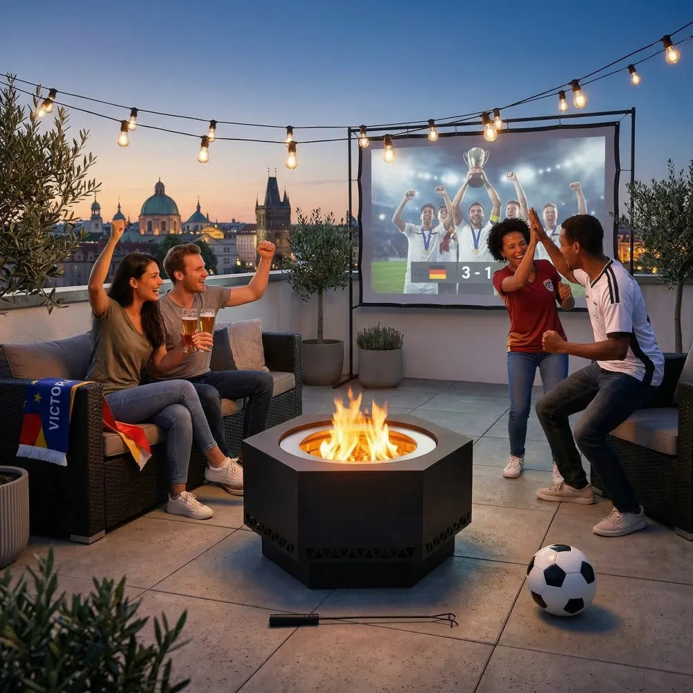 SUNJOY 66CM Hexagon Smokeless Fire Pit with Poker