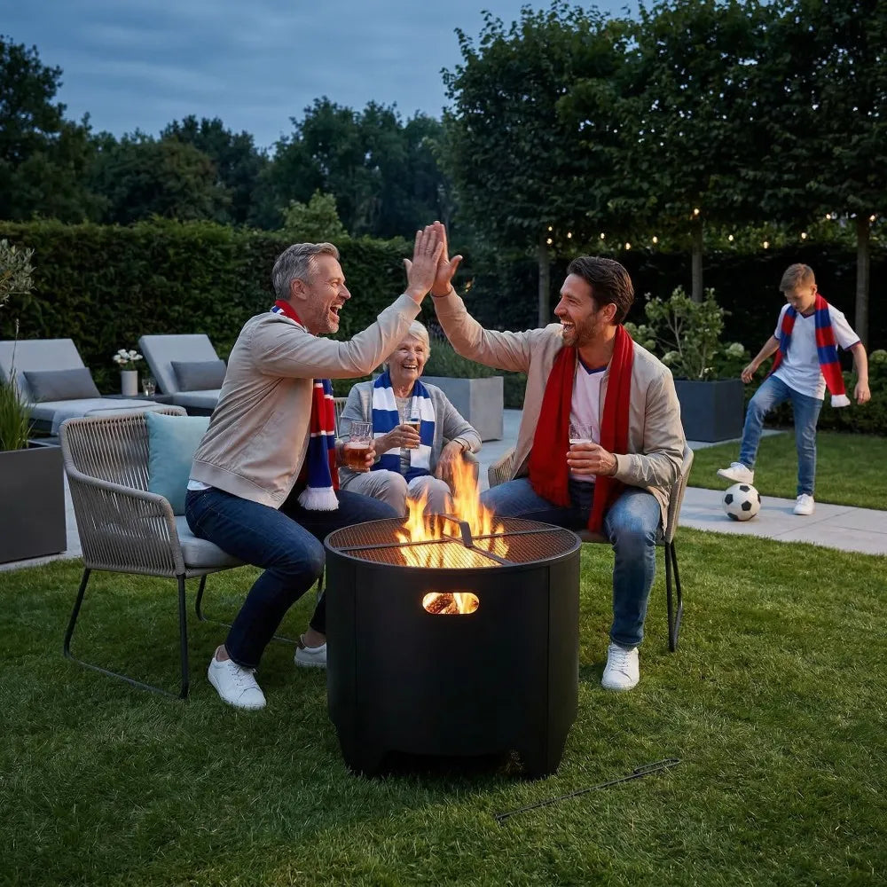 SUNJOY 51cm Round Steel Fire Pit with Mesh Cover & Poker