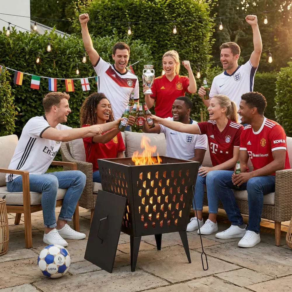 SUNJOY 46CM Square Steel Fire Pit with Lid & Poker