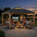 SUNJOY 3.93m x 4.52m Wooden Gazebo with Skylight