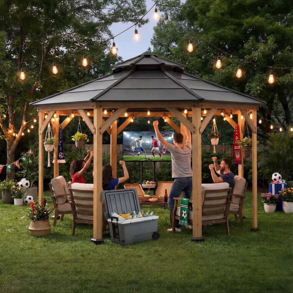 SUNJOY 3.95m x 3.95m Octagon Wood Cedar Gazebo