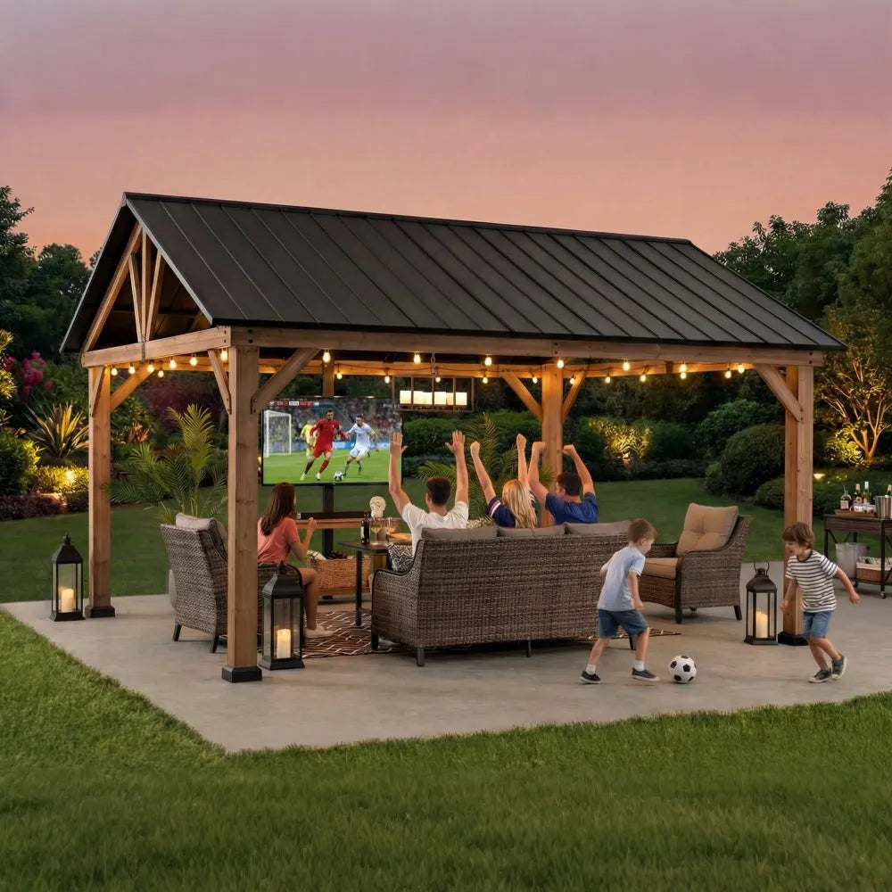 SUNJOY 4.65m x 4.04m Cedar Wooden Gazebo