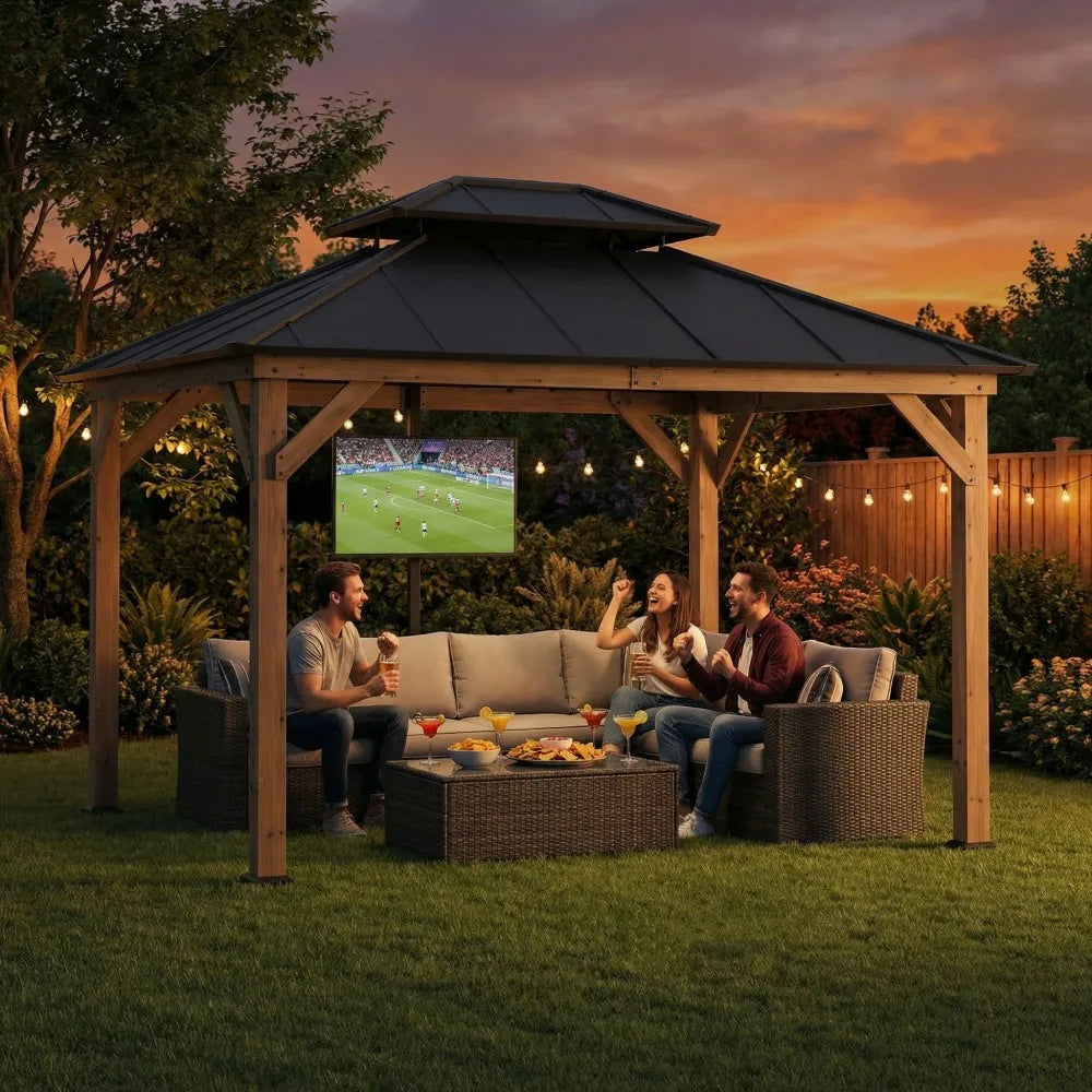 SUNJOY 3m x 3.6m Cedar Wood Gazebo - Weathered Cedar