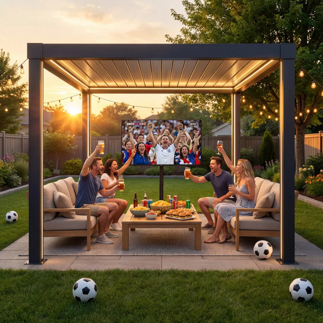 Matterhorn Louvered Pergola with Solar LED Lights & Drainage System - 306cm x 306cm, Anthracite