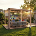 Matterhorn Louvered Pergola with Solar LED Lights & Drainage System - 306cm x 306cm, Woodgrain