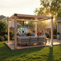 SUNJOY Aluminum Louvered Pergola with Solar LED Lights & Drainage System - 3.06m x 3.06m, Woodgrain