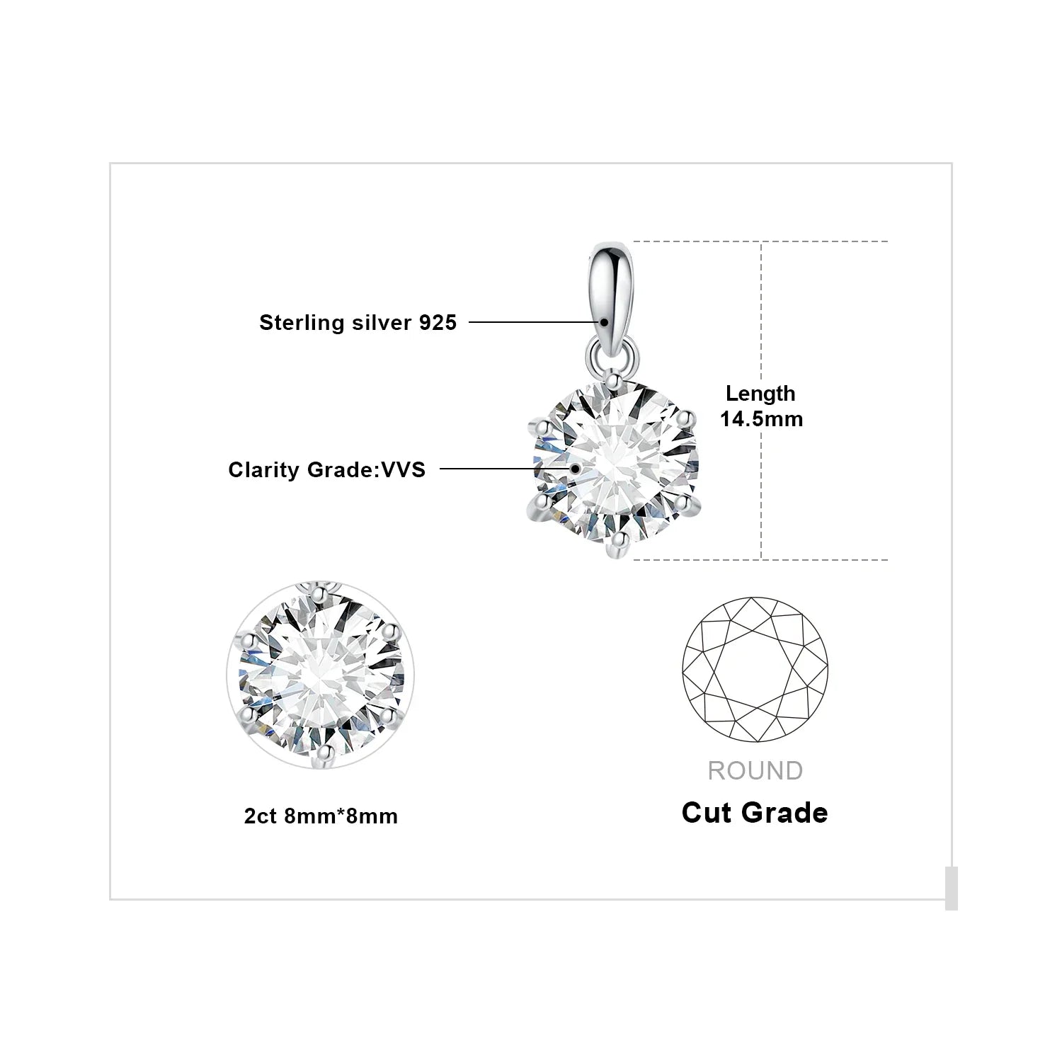Exquisite Moissanite D Color Round Pendant Necklace in 925 Sterling Silver - A Timeless Elegance for Women - 2Ct Silver Color / Gra Certificate