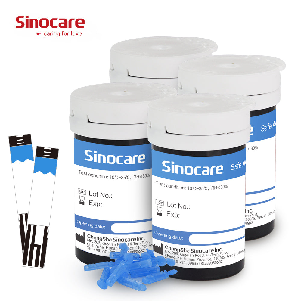 [100pcs] Sinocare Glucometer Glucose Test Strips with free lancets - Safe AQ UG