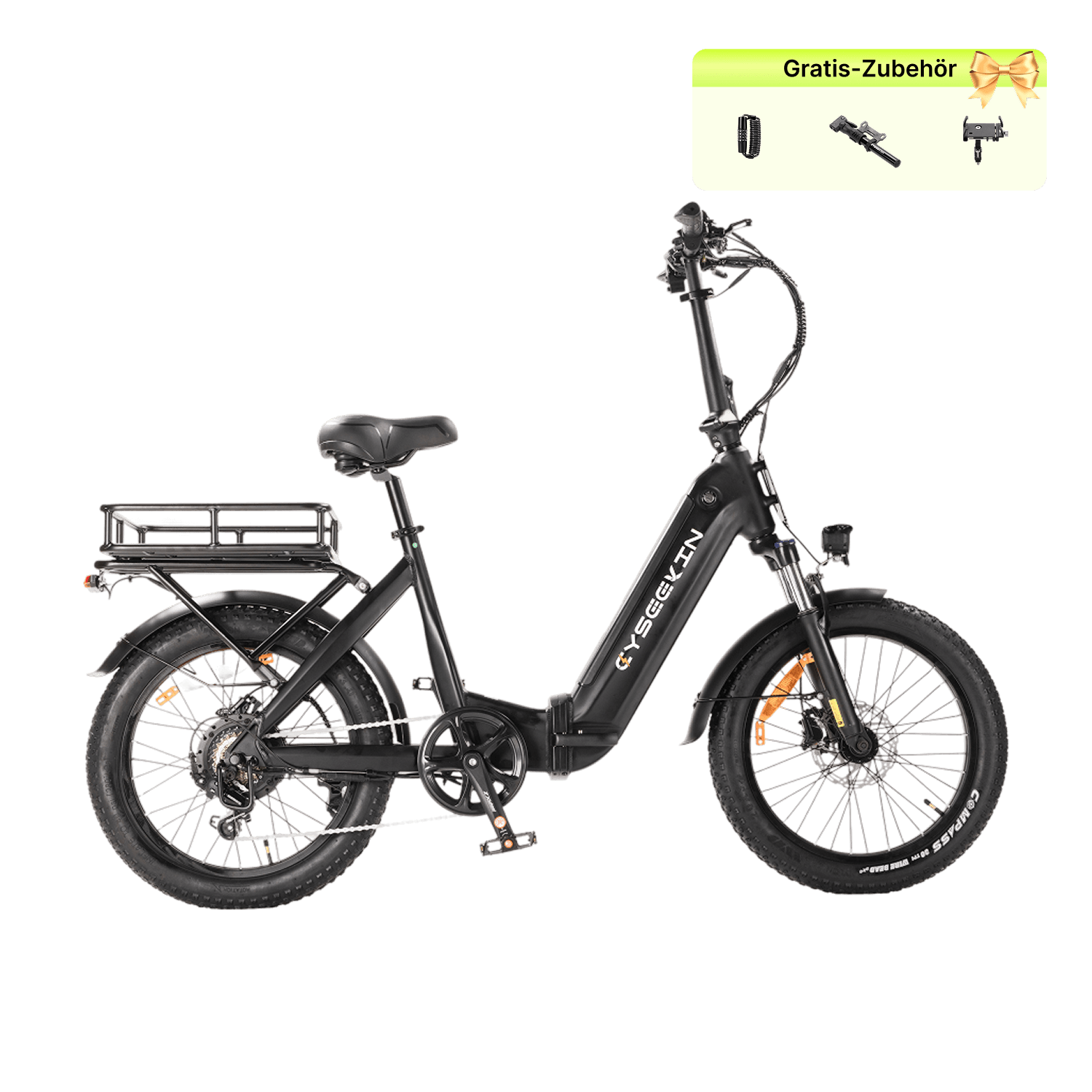 Cyseekin C20 Mini Cargo E-Bike für Stadt, Alltag und Pendeln - Schwarz / Transport-Paket – mit Gepäckträger