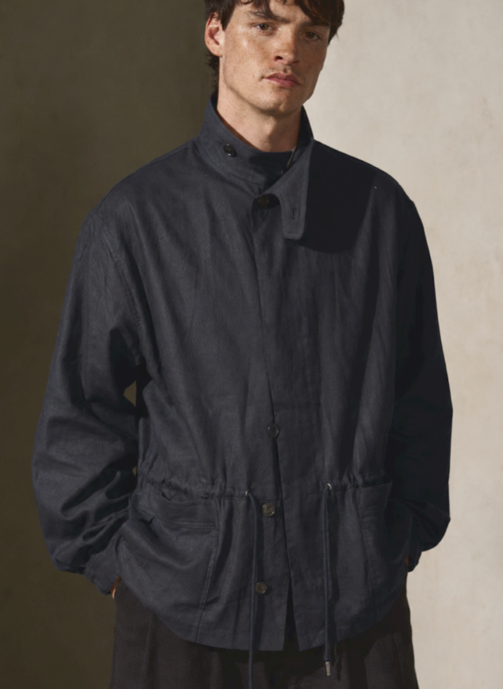 DRAWSTRING LINEN JACKET - Midnight - XS/S