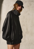 LEATHER BATWING BOMBER - Noir - L