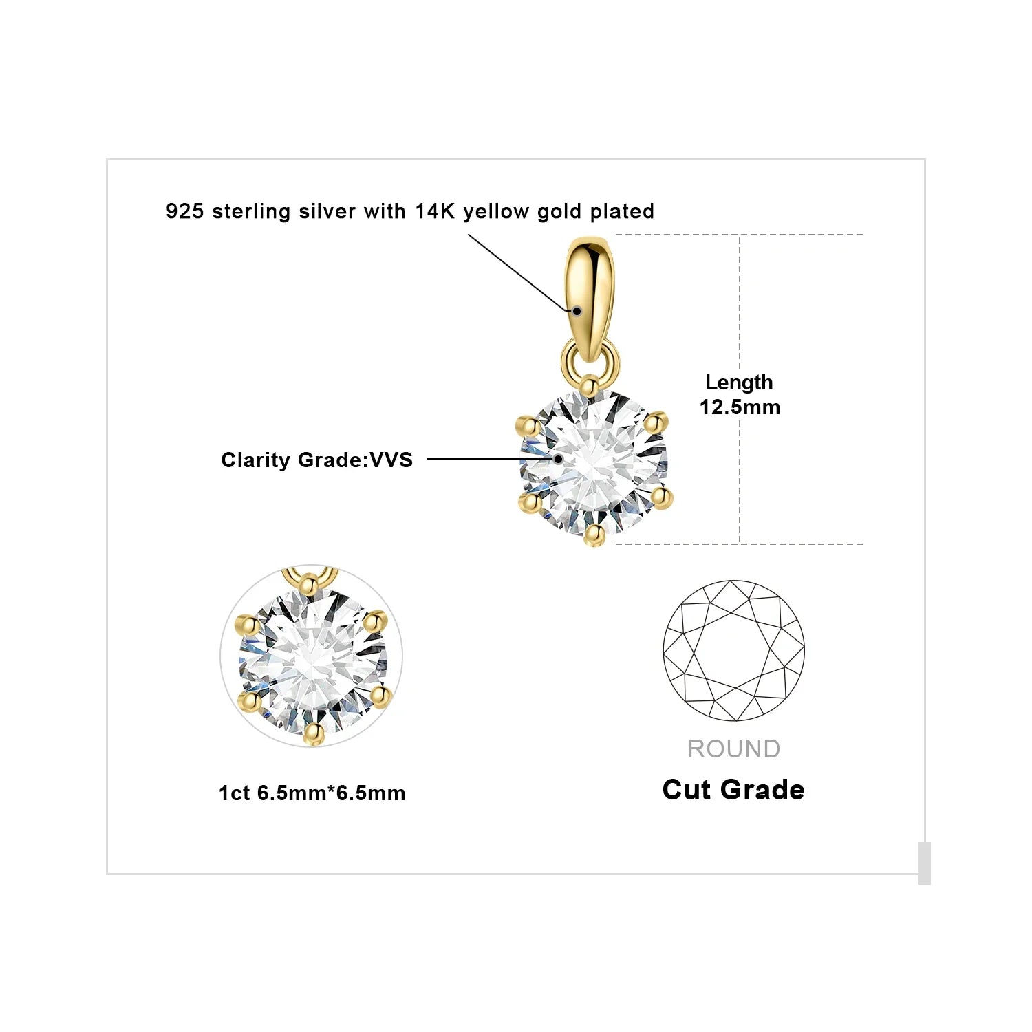 Exquisite Moissanite D Color Round Pendant Necklace in 925 Sterling Silver - A Timeless Elegance for Women - 1Ct Yellow Color / Gra Certificate
