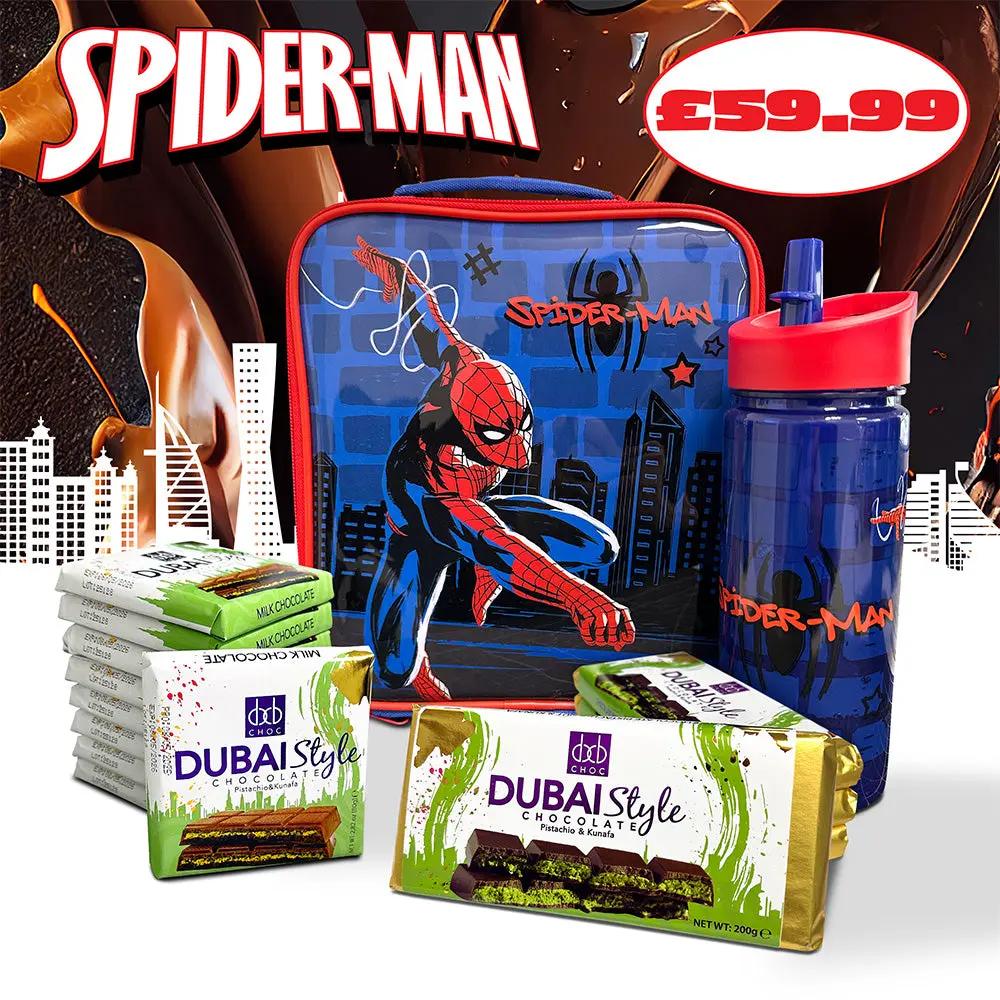 Spiderman Back To School Lunch Box & Bottle Special Offer With Dubai Style Milk Chocolate Bars