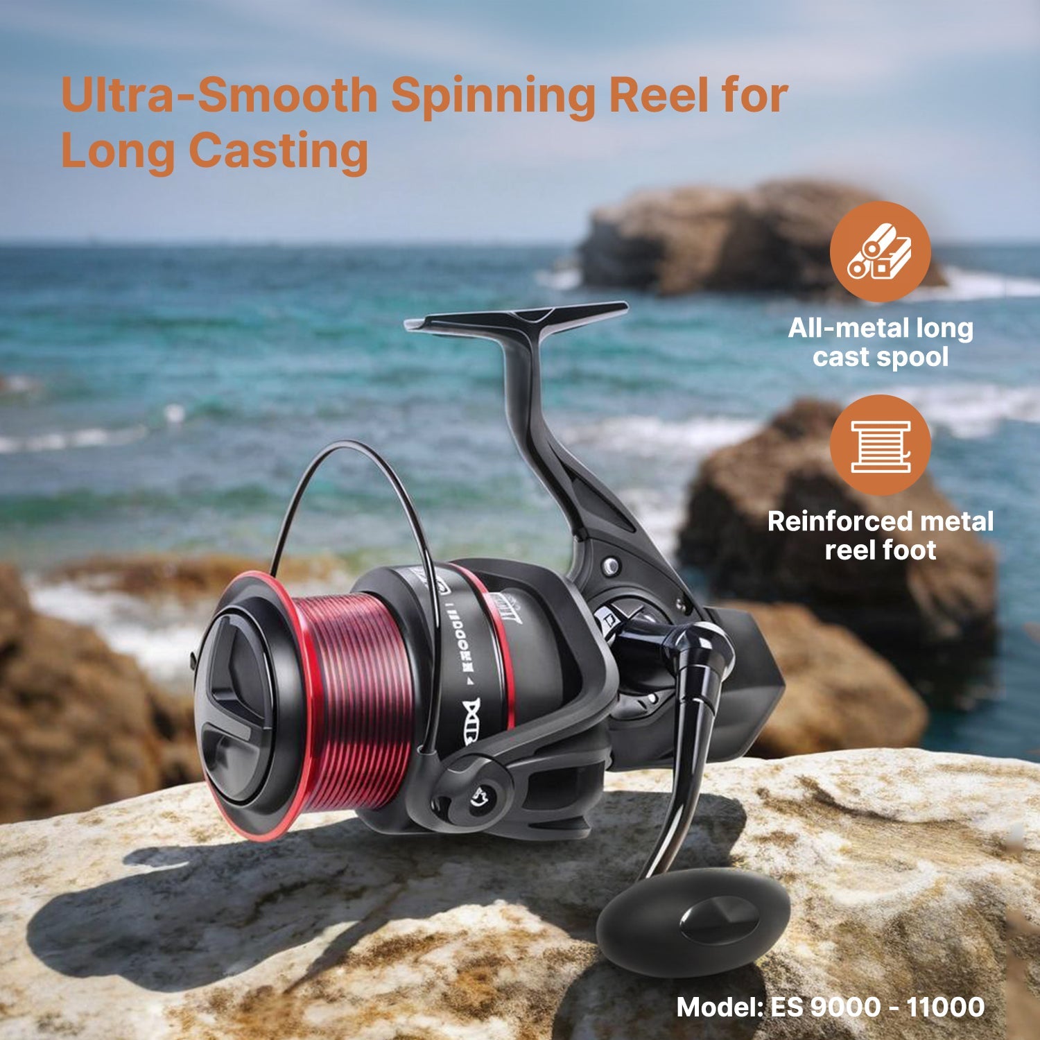 22lb Drag Power, Ultra-Smooth Spinning Rod Reel - ES9000