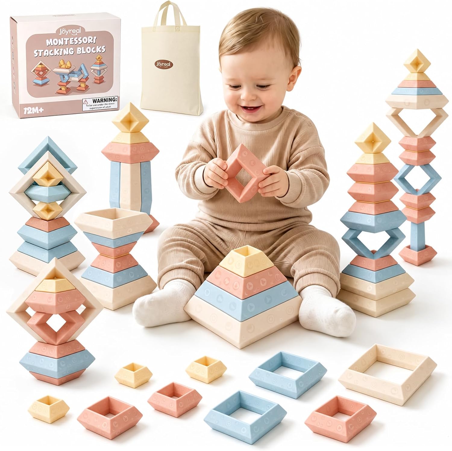 Toddler Montessori Stacking Blocks, 30PCS Nesting Blocks for Ages 1–3