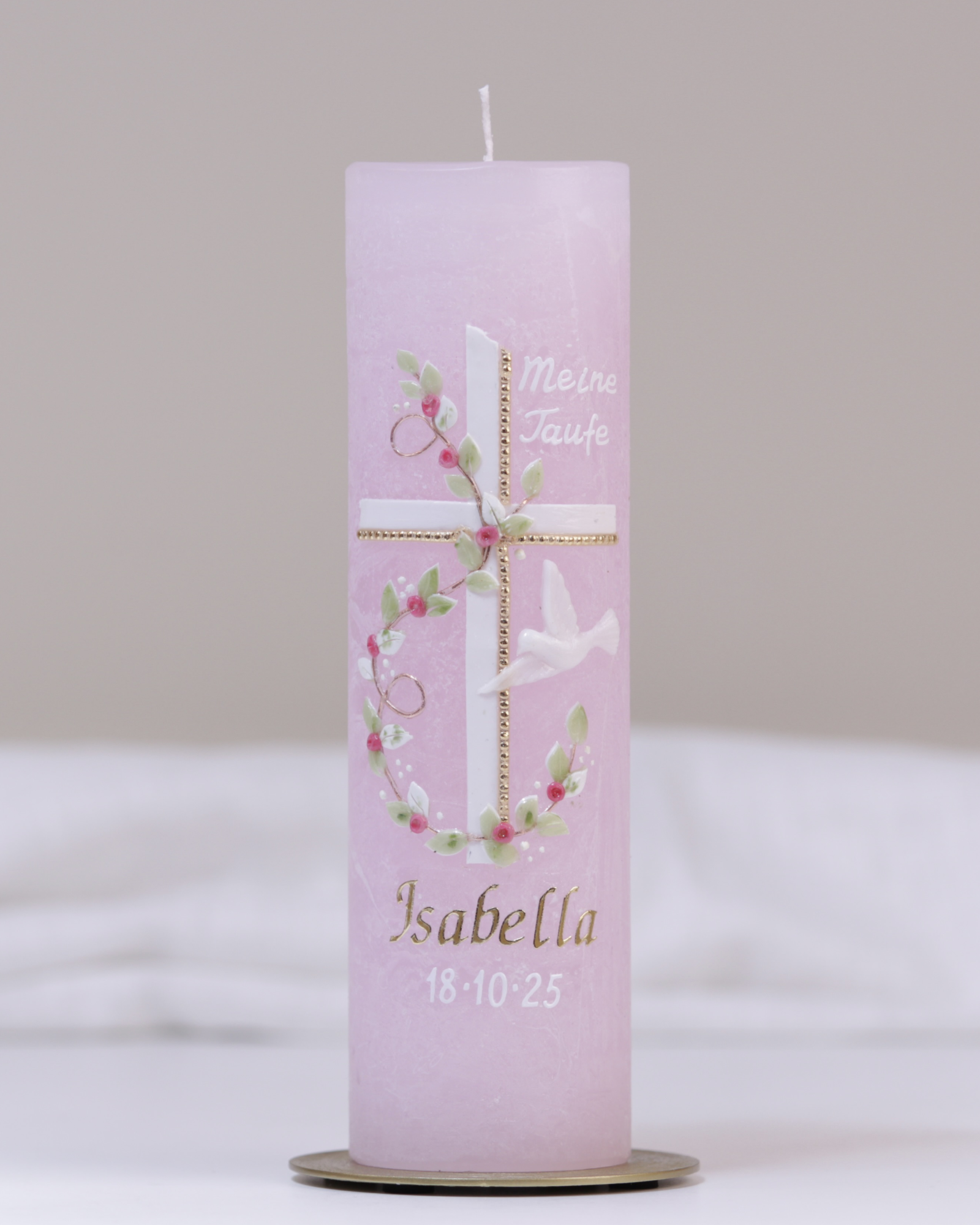 Taufkerze · Isabella · pastellrosa · handgegossen & verziert