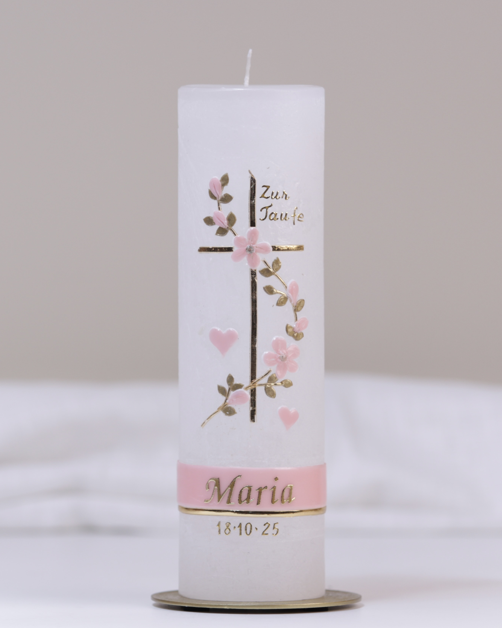 Taufkerze · Maria · weiß · handgegossen & verziert