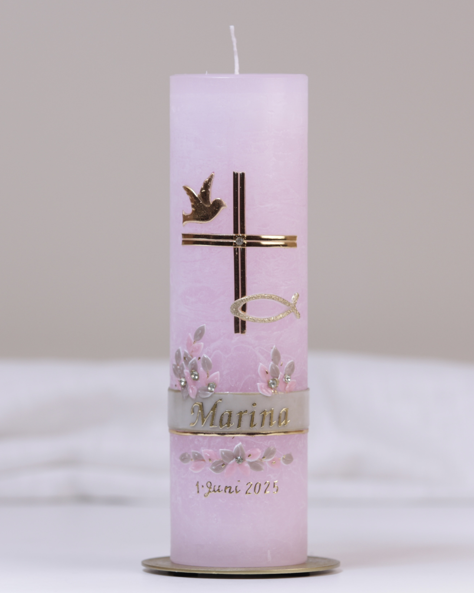 Taufkerze · Marina · pastellrosa · handgegossen & verziert