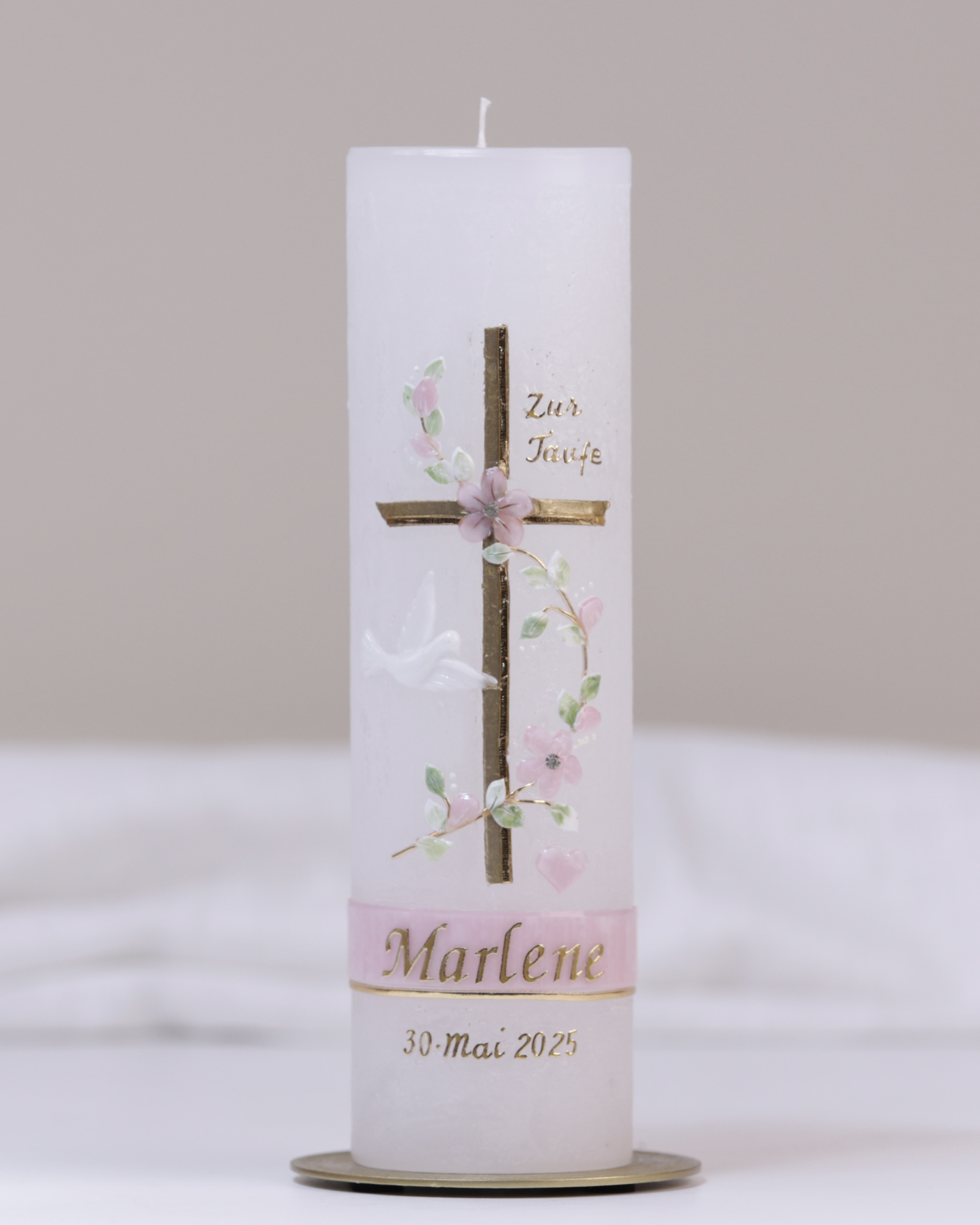 Taufkerze · Marlene · weiß · handgegossen & verziert