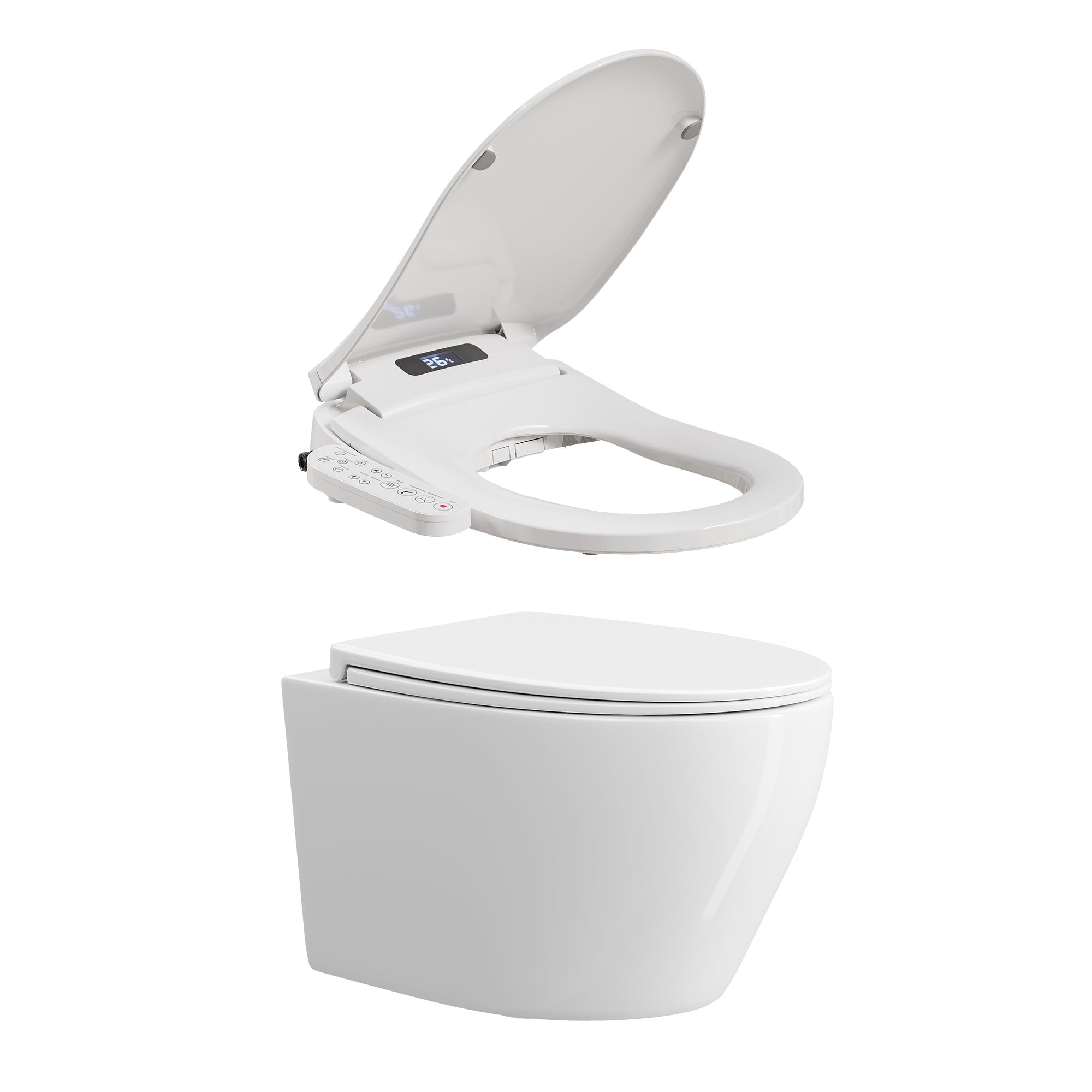 HOROW UG09R Wand-WC aus Keramik mit Soft-Close-Sitz & Superspin-Spülung - WC & Smart WC-Sitz Set