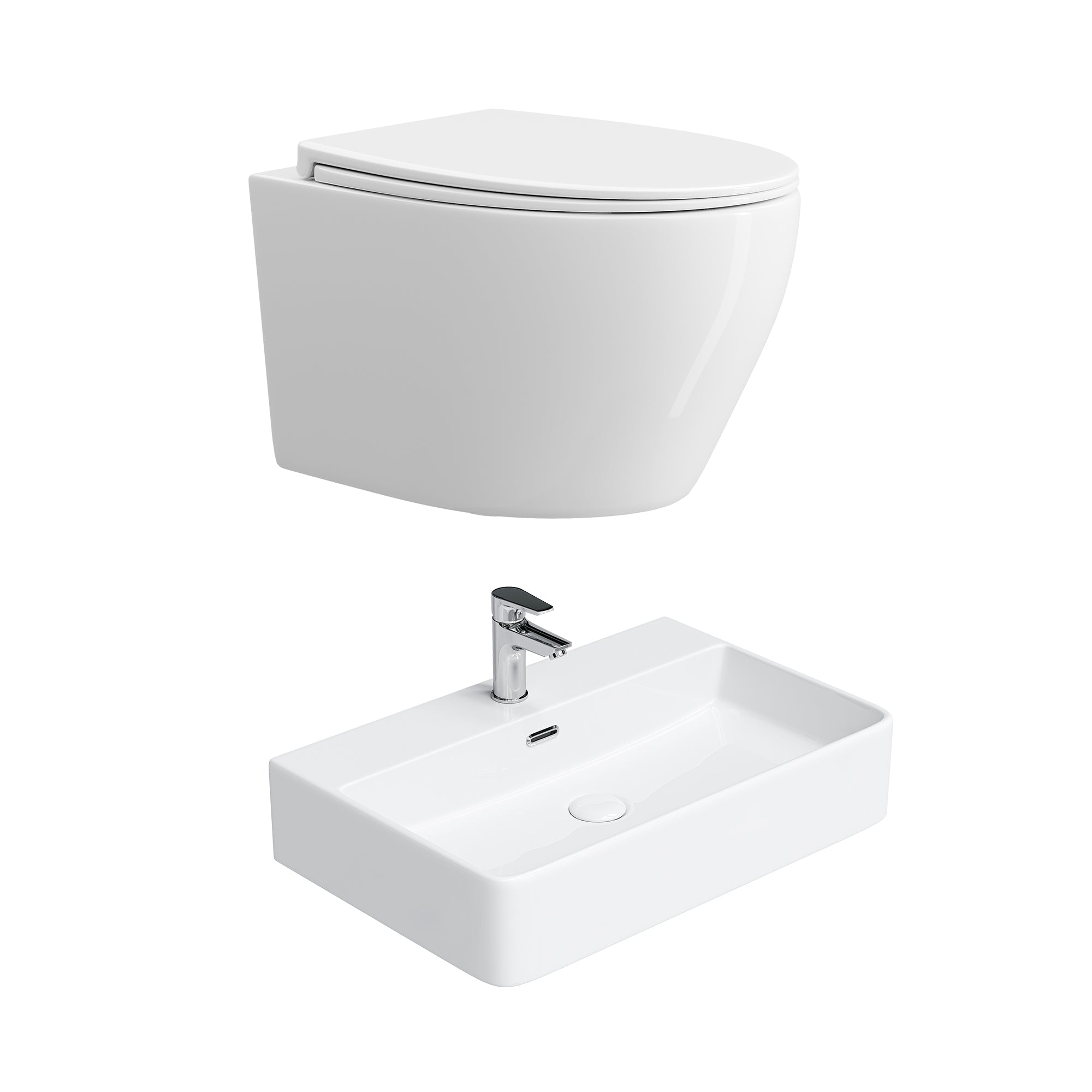HOROW UG09R Wand-WC aus Keramik mit Soft-Close-Sitz & Superspin-Spülung - WC & Waschbecken Set