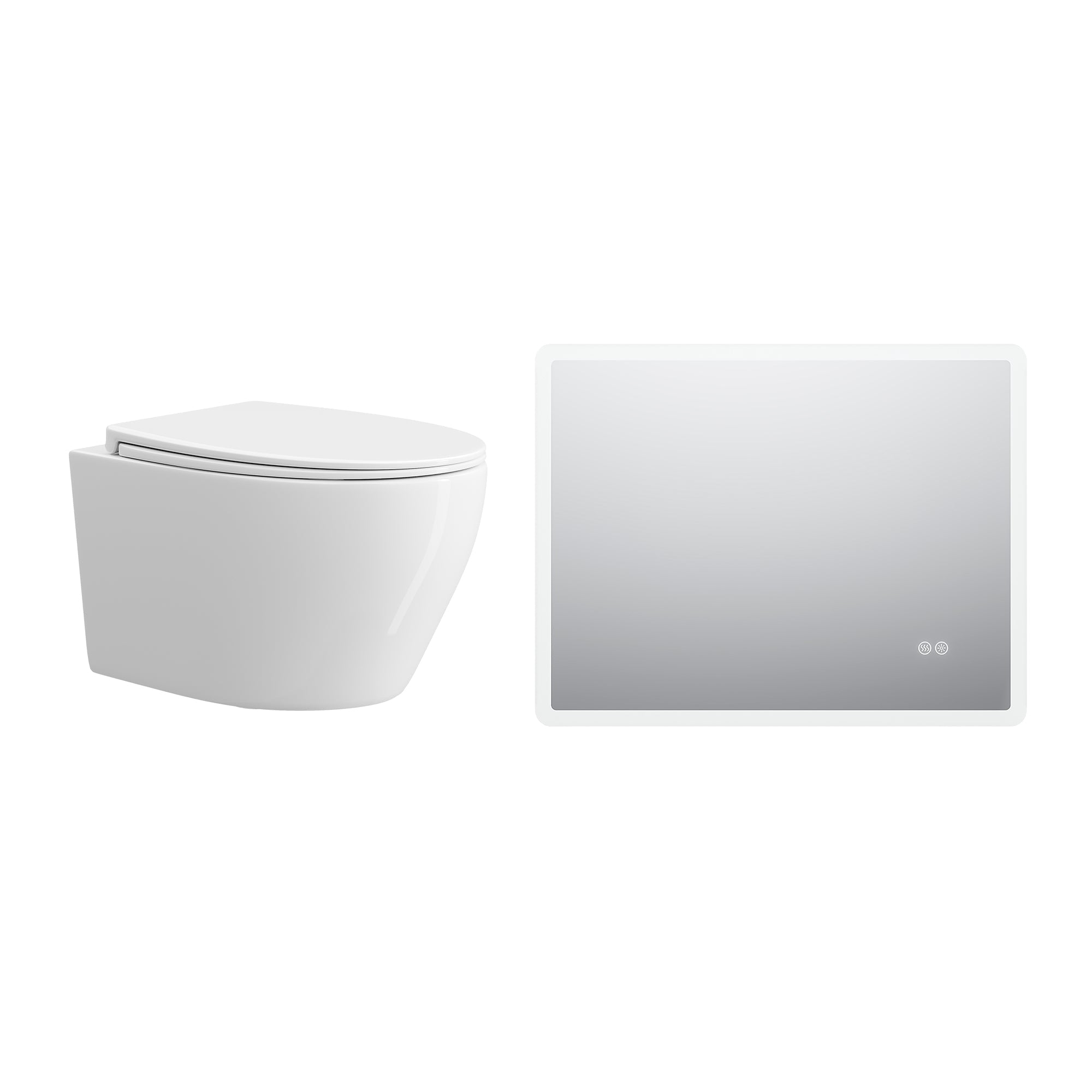 HOROW UG09R Wand-WC aus Keramik mit Soft-Close-Sitz & Superspin-Spülung - WC & Spiegel Set