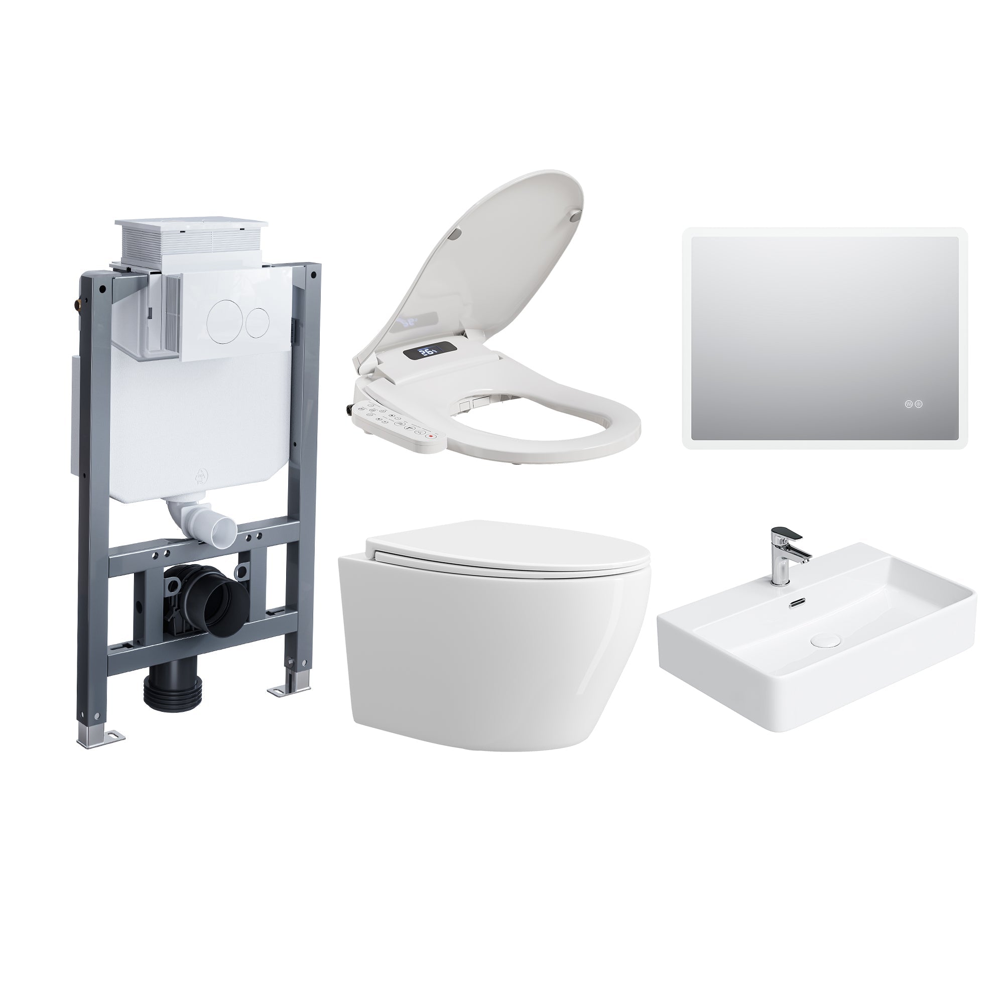 HOROW UG09R Wand-WC aus Keramik mit Soft-Close-Sitz & Superspin-Spülung - Ultimatives Paket