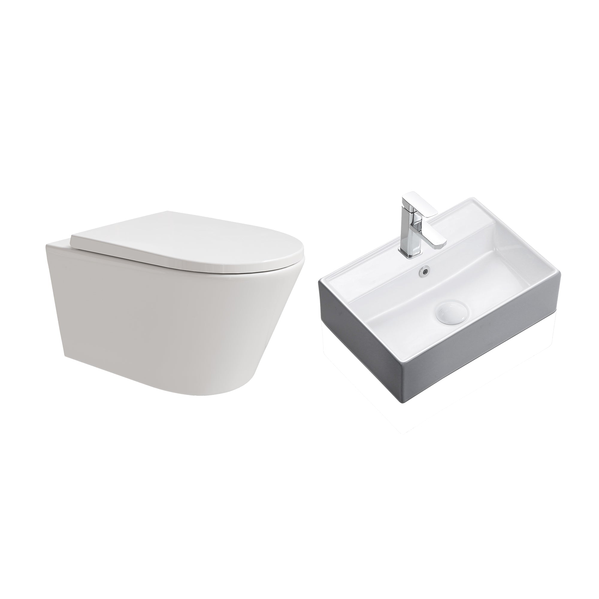 HOROW UG10R Wand-WC 53,9 cm – Weiß - WC & Waschbecken Set