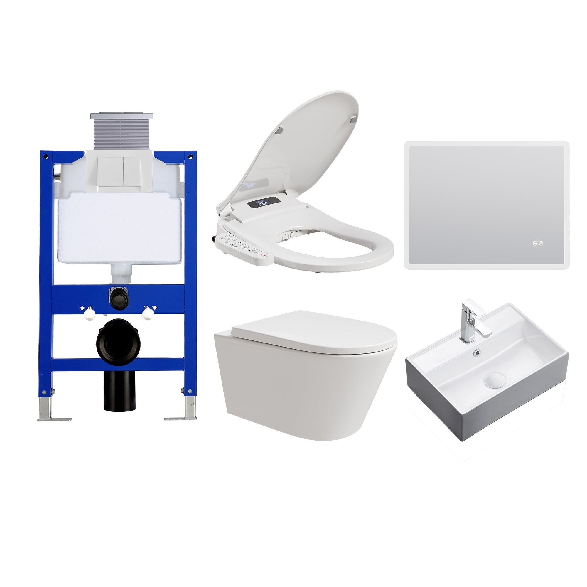 HOROW UG10R Wand-WC 53,9 cm – Weiß - Ultimatives Paket