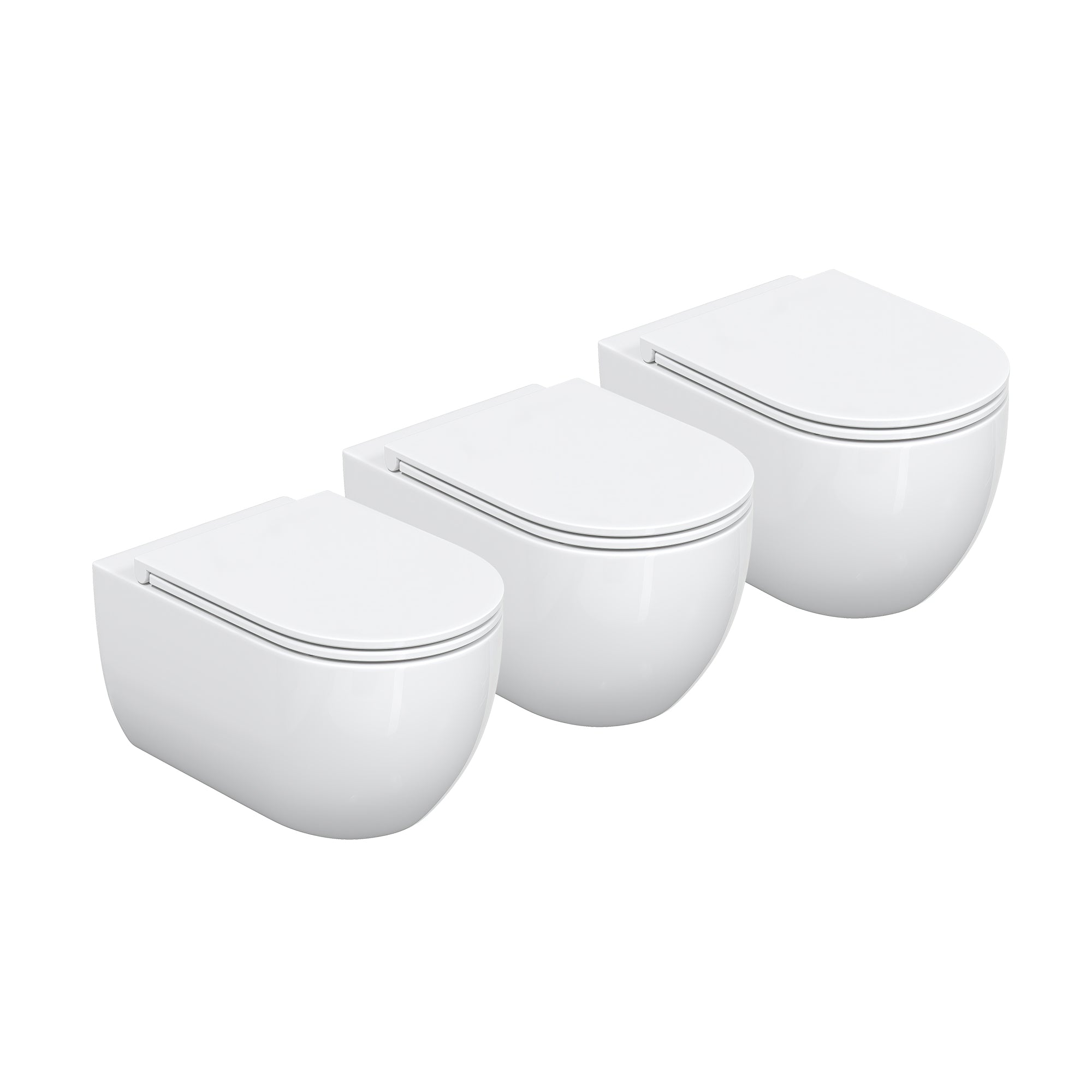 HOROW UG16R Spülrandloses Wand-WC mit Soft-Close-Deckel, 54×36×35,5cm - 3er-Set