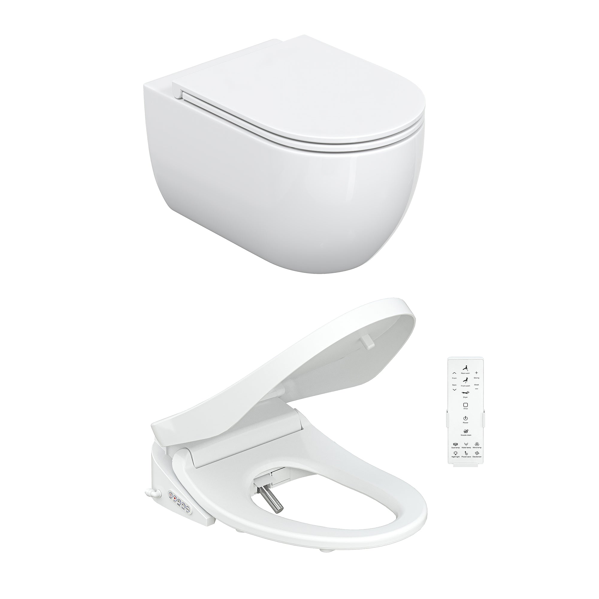 HOROW UG16R Spülrandloses Wand-WC mit Soft-Close-Deckel, 54×36×35,5cm - WC & Smart WC-Sitz Set