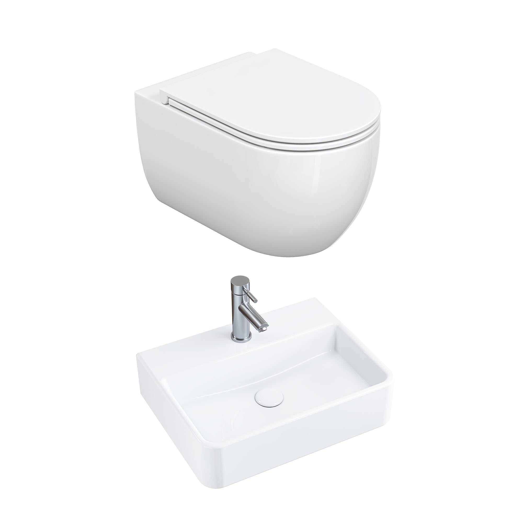 HOROW UG16R Spülrandloses Wand-WC mit Soft-Close-Deckel, 54×36×35,5cm - WC & Waschbecken Set