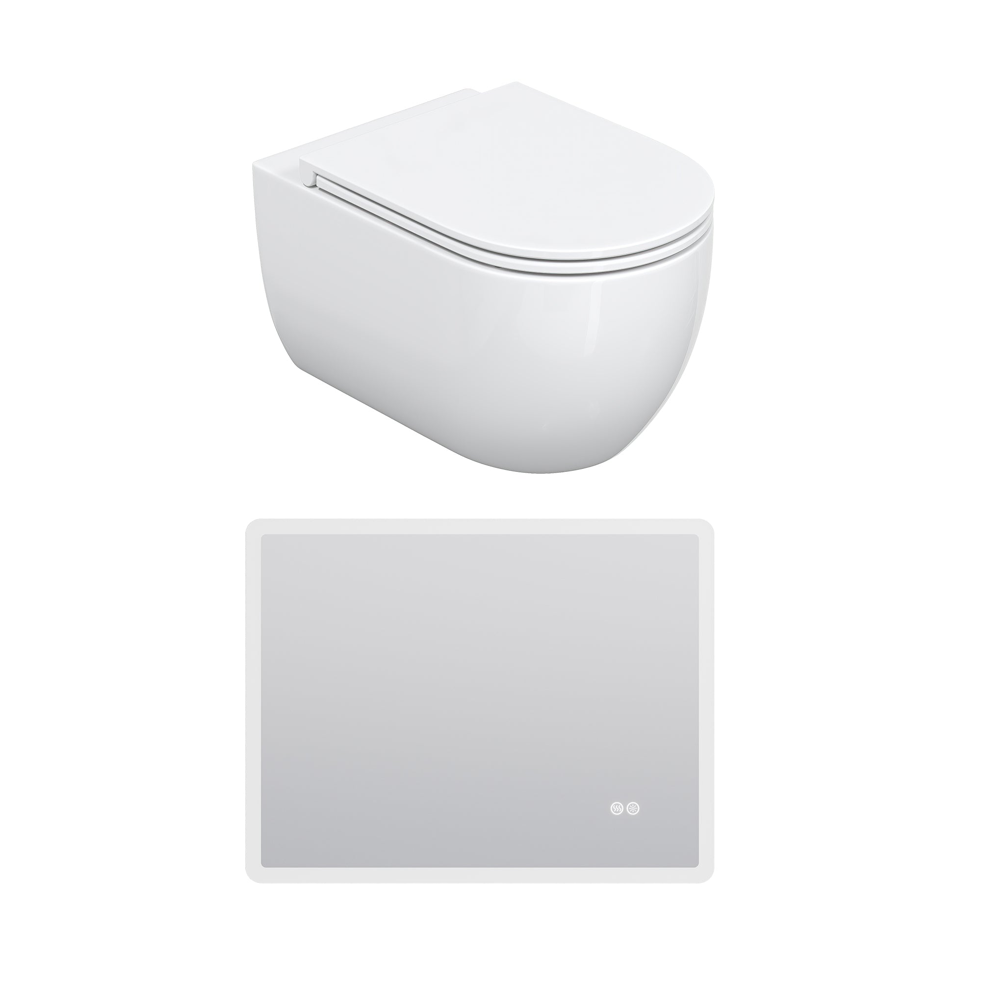 HOROW UG16R Spülrandloses Wand-WC mit Soft-Close-Deckel, 54×36×35,5cm - WC & Spiegel Set