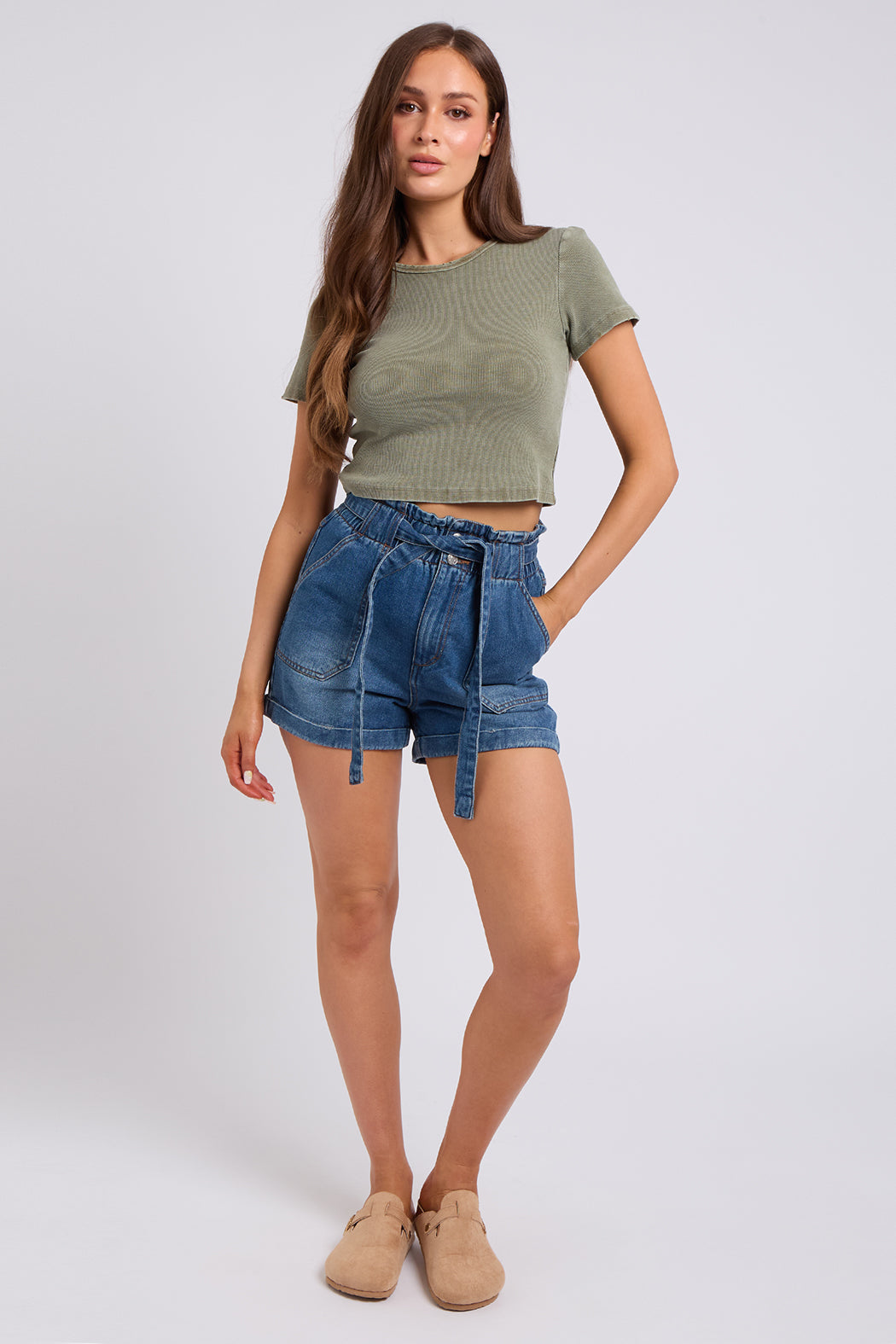 Liv Mid Blue Paperbag Tie High Waist  Denim Short - 8