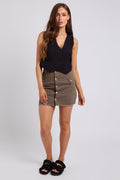 Khaki Tara Denim Cargo Pocket Button Up Mini Skirt - 10