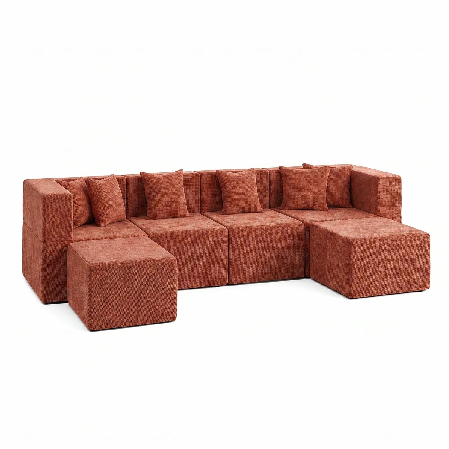 U-Shaped Modular Couch - Red / Chenille