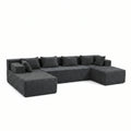 U-Shaped Sectional Couch (Corduroy) - Grey / Corduroy