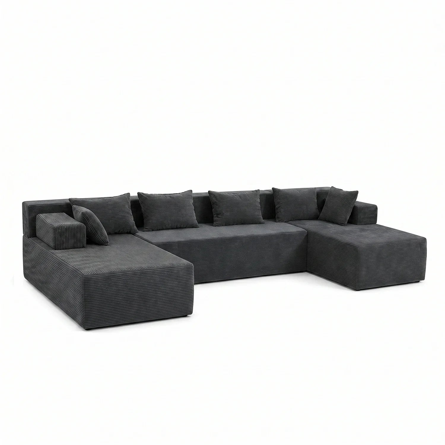 U-Shaped Sectional Couch (Corduroy) - Grey / Corduroy