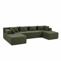 U-Shaped Sectional Couch (Corduroy) - Green / Corduroy