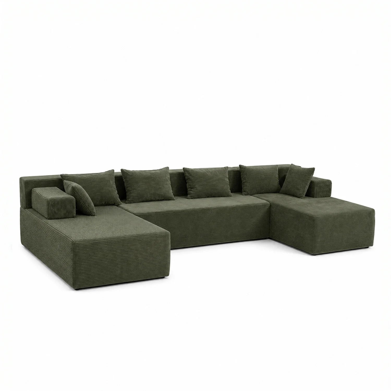 U-Shaped Sectional Couch (Corduroy) - Green / Corduroy