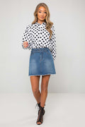 Rae Blue Belted Raw Hem Denim Mini Skirt - 16