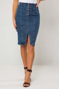 Hestia Button Up Blue Denim Pencil Skirt - 14