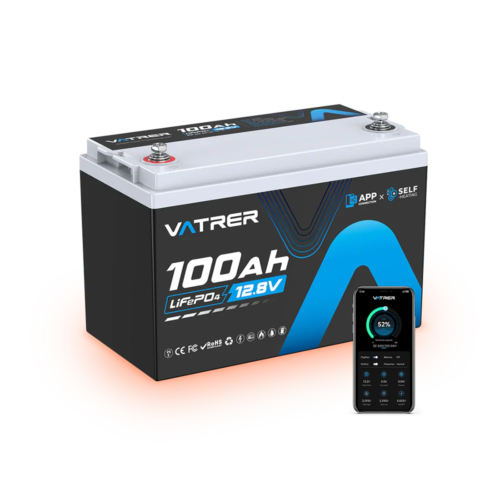 Vatrer 12V 100Ah Heated Lithium Battery with Bluetooth 100A BMS - 4 PACK